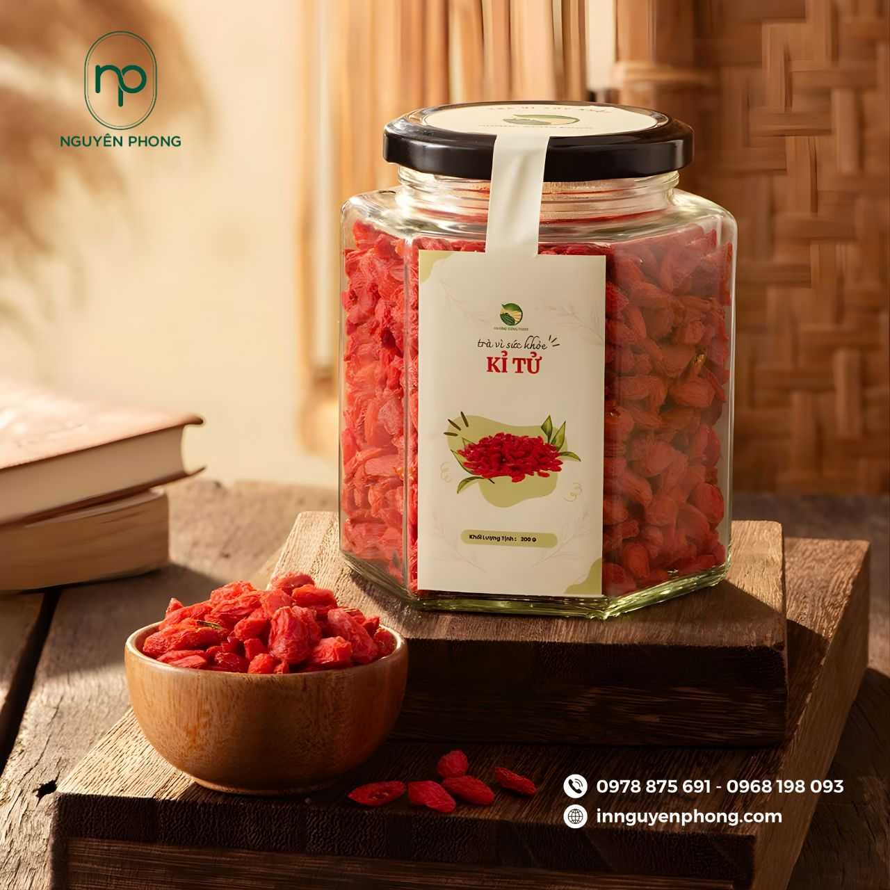 Mẫu tem dán nắp và thân lọ đựng kỷ tử